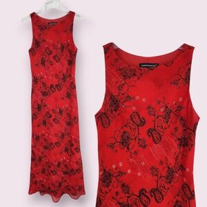 Vintage Y2K Whimsigoth Slip Dress 9 Maxi Gothic Fairy Grunge Dark Romance Red